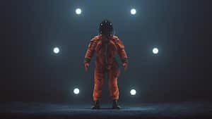 Astronauta con un traje espacial naranja