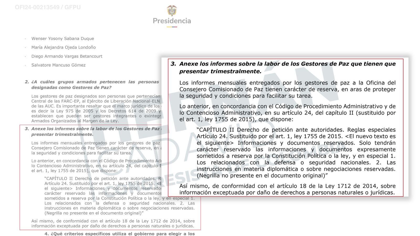 Congresista publicó la respuesta que le dio el Gobierno al perfil informes sobre 'Paz Total'.