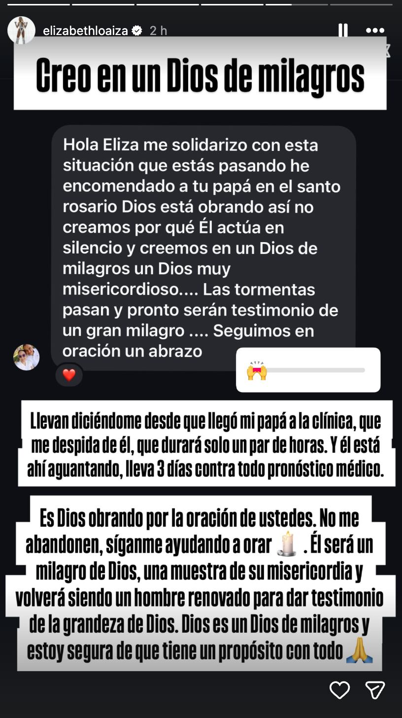 Elizabeth Loaiza entregó actualización de la salud de su padre.