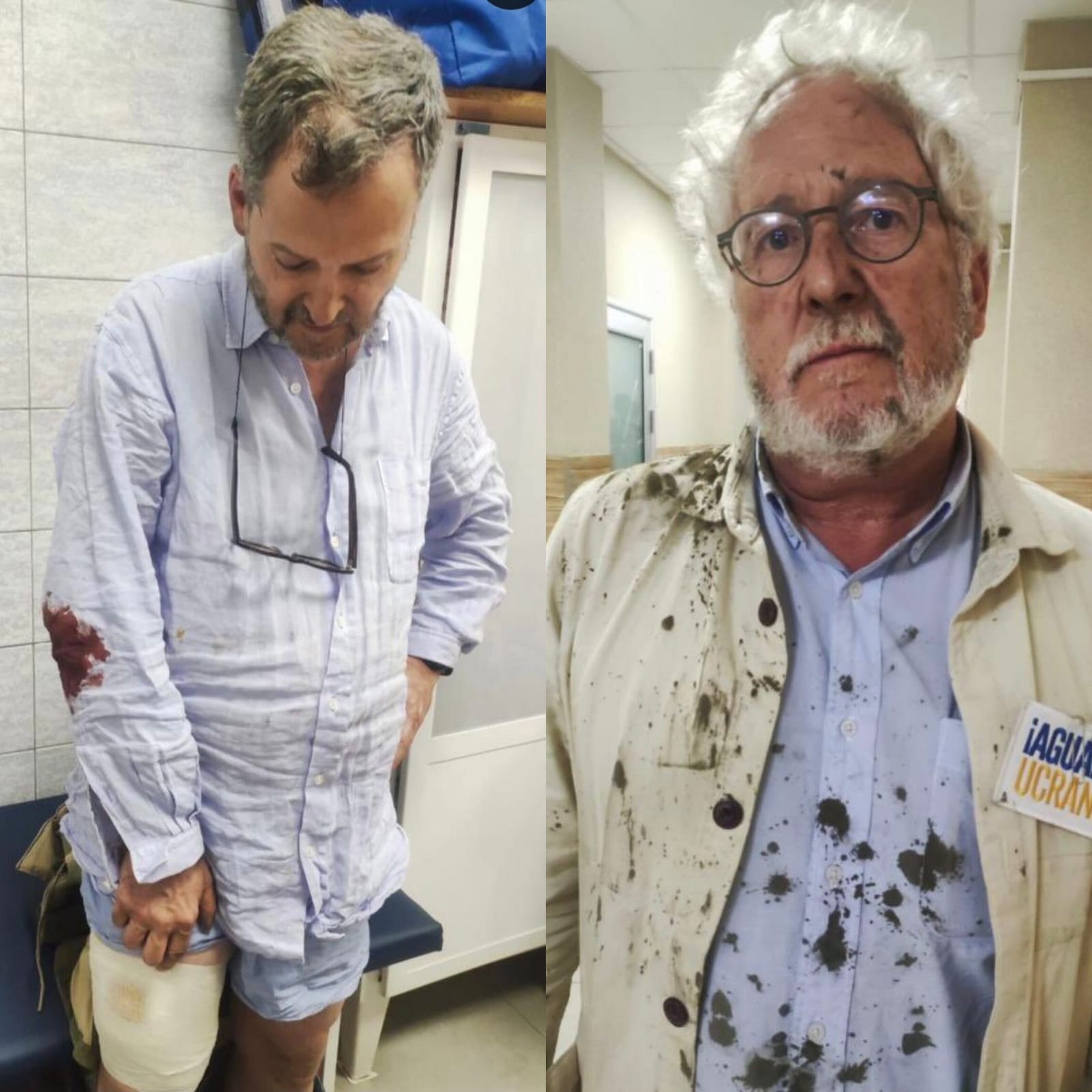 Sergio Jaramillo, ex comisionado de paz y el escritor Héctor Abad heridos por la explosión de un misil en Ucrania.