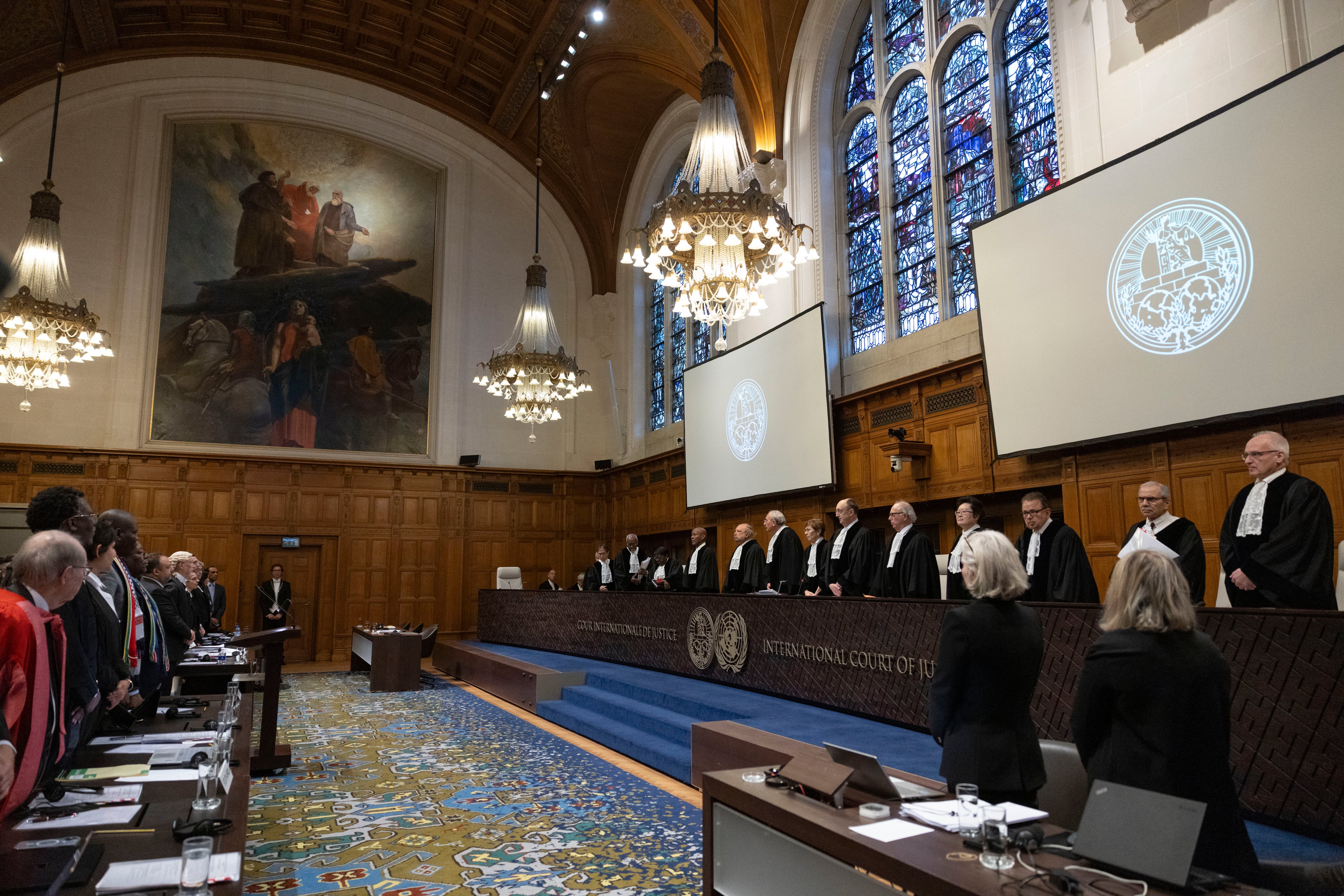 Los días 11 y 12 de enero en la Corte Internacional de Justicia (CIJ), el órgano judicial de las Naciones Unidas, en La Haya, Sudáfrica acudió a la CIJ, para pedirle que se pronunciara sobre posibles actos de "genocidio" en la Franja de Gaza. por Israel. (Foto de Michel Porro/Getty Images)