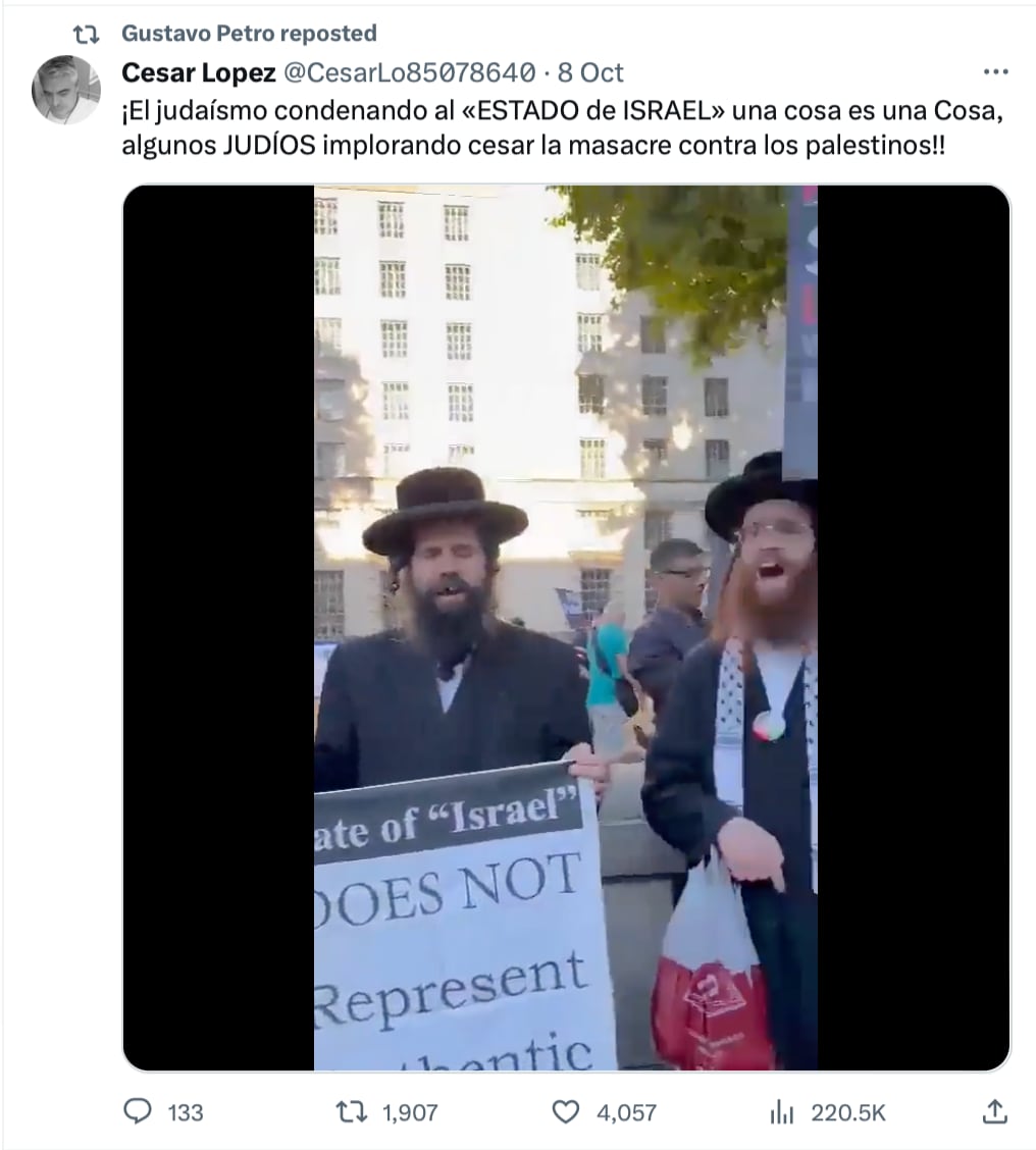 Video de judíos contra Israel, retrinado por Petro.