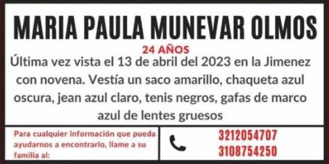 Búsqueda de María Paula Munévar.