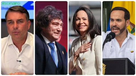 Flávio Bolsonaro, Javier Milei, María Corina Machado y Abelardo De La Espriella