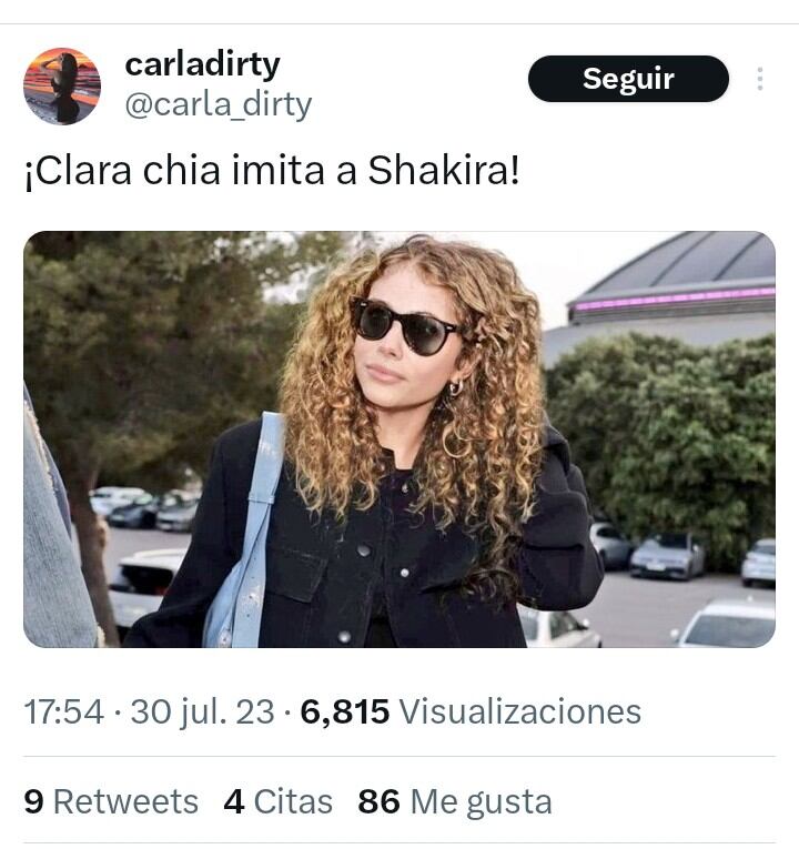Foto editada de Clara Chía con el look de Shakira