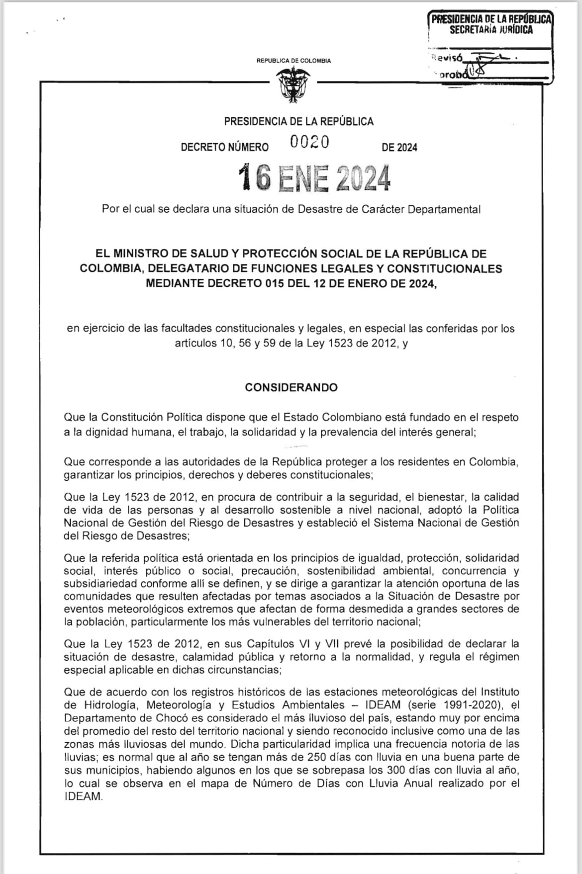 Decreto desastre natural Chocó
