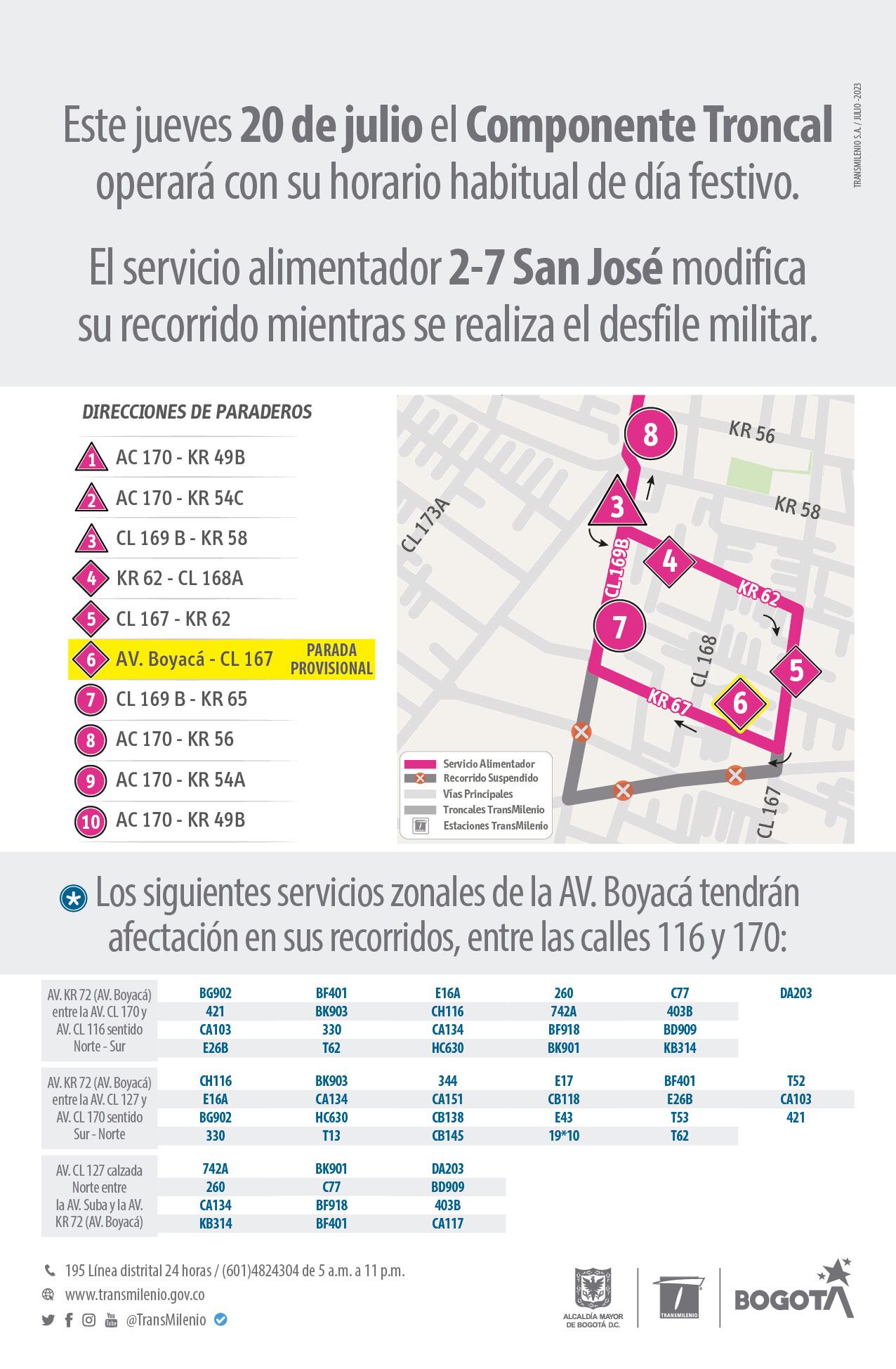 Rutas Transmilenio 20 de julio