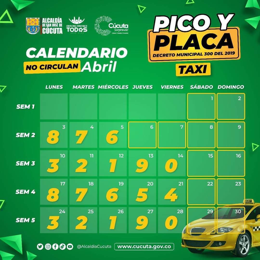Así quedó el calendario para el mes de abril.