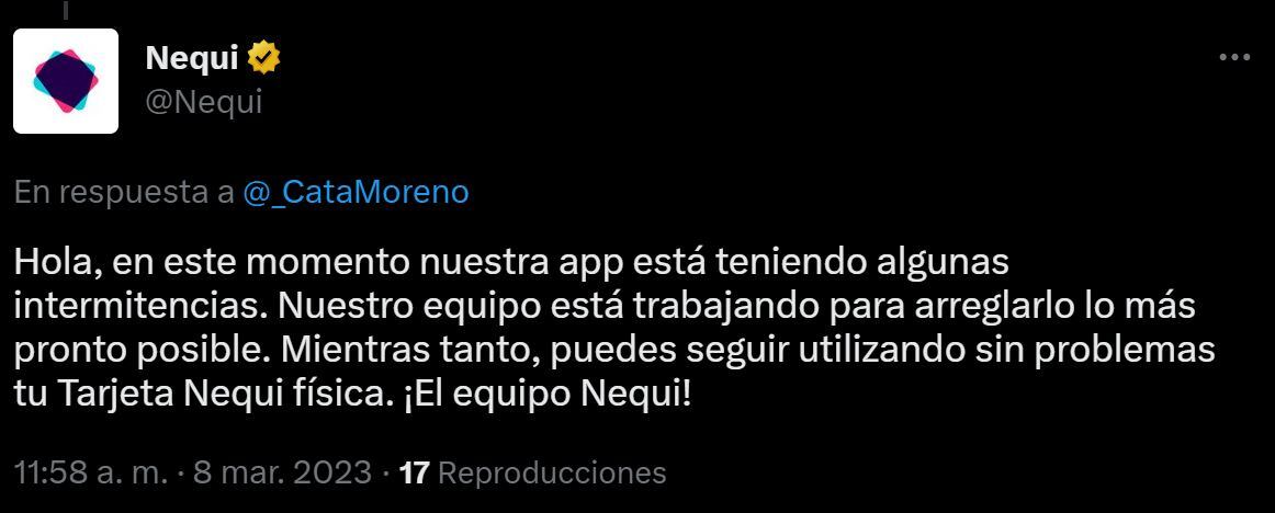 Denuncia Fallas Nequi - 8 de marzo