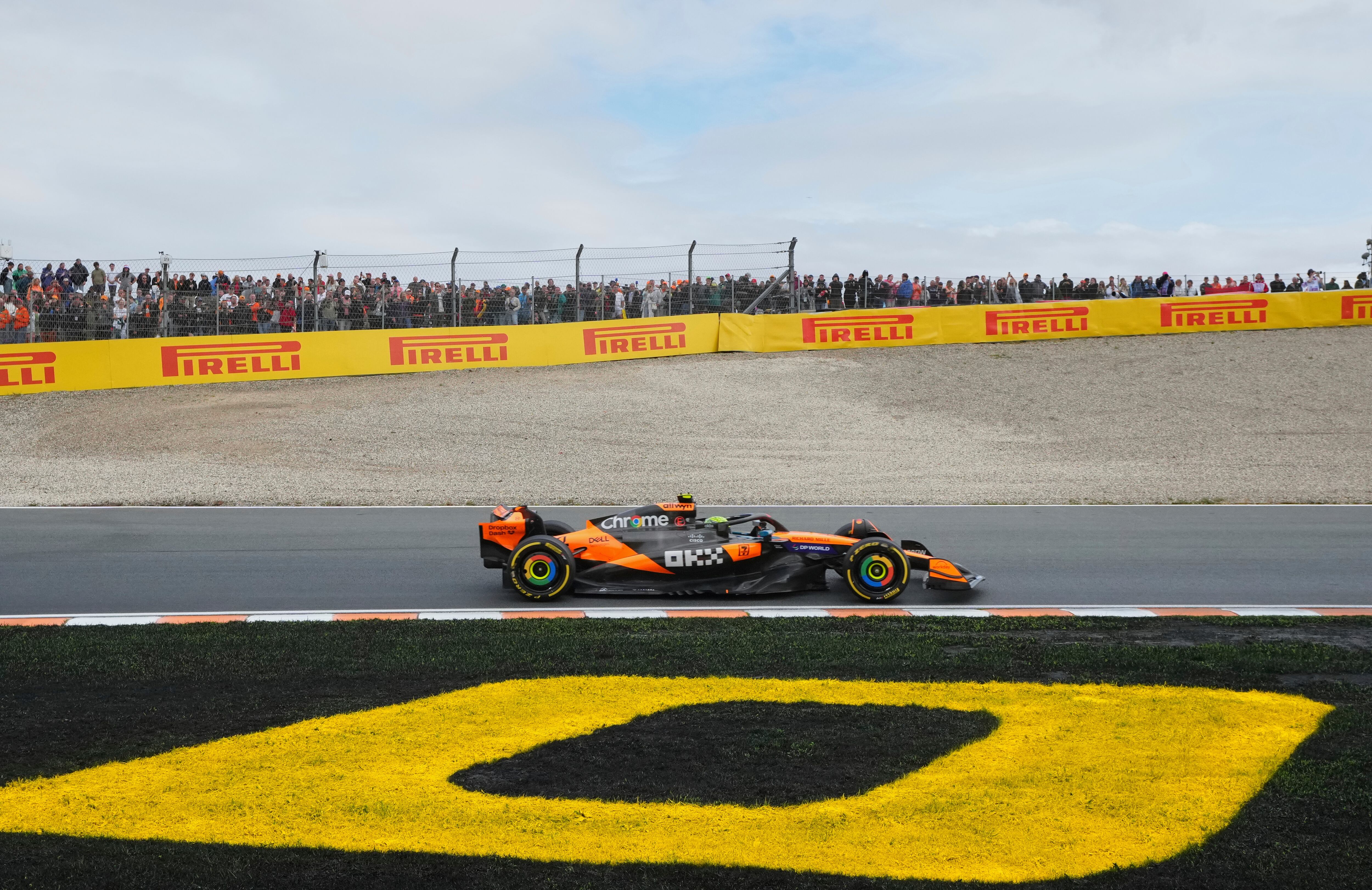McLaren driver Oscar Piastri of Australia in action during the second practice for the Formula One Dutch Grand Prix in Zandvoort, Netherlands, Friday, Aug. 29, 2025. (AP Photo/Peter Dejong)