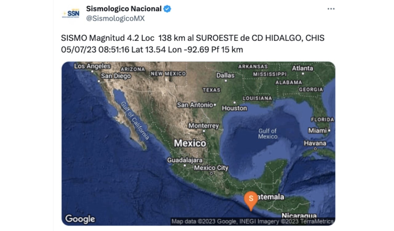 Así registró el SSN el temblor al sur del país