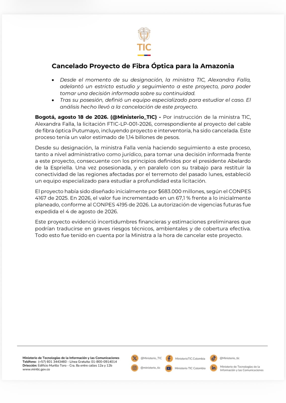 La explicación del Ministerio no fue suficiente para la Contraloría, que pidió más detalles.
