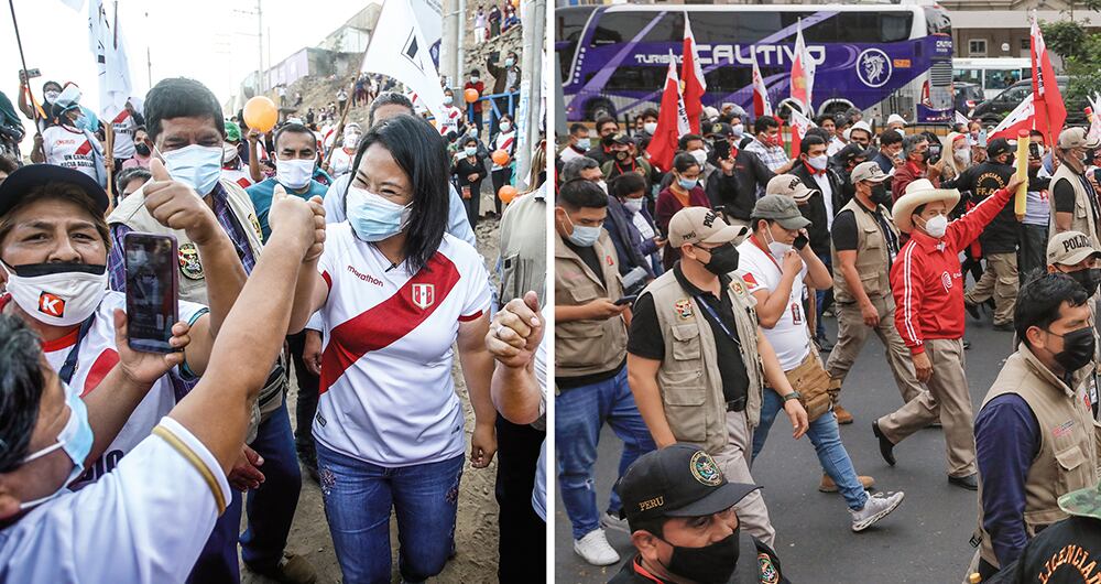   Keiko Fujimori es más fuerte electoralmente en Lima, mientras que Pedro Castillo logra importantes apoyos en las zonas rurales de Perú. 