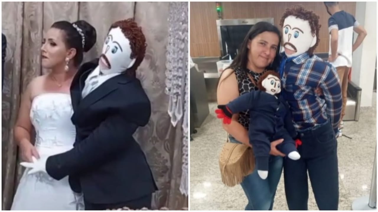 La mujer brasileña es viral en redes sociales por estar 'casada' con un muñeco de trapo.