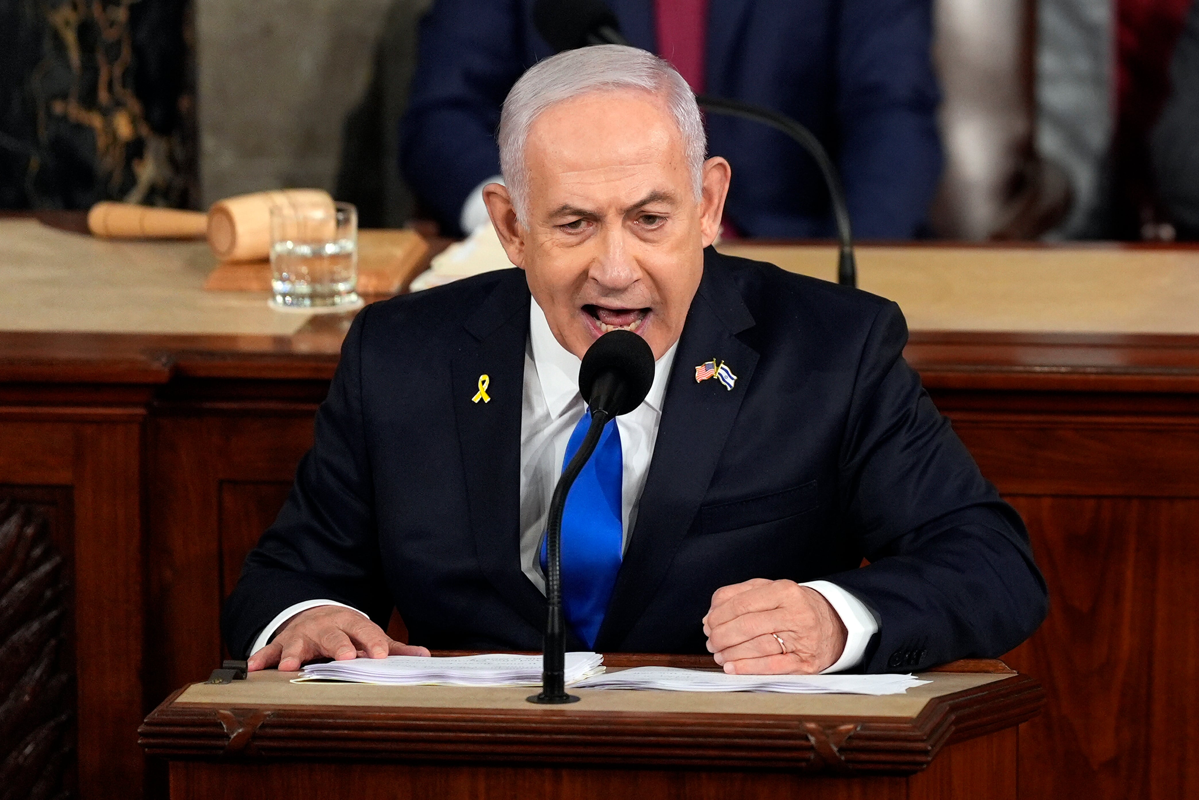 El primer ministro israelí, Benjamin Netanyahu, habla en una reunión conjunta del Congreso en el Capitolio de Washington, el miércoles 24 de julio de 2024. (Foto AP/Julia Nikhinson)