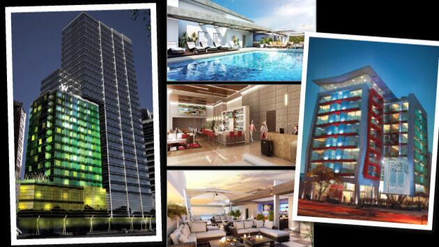 Los hoteles para el viajero ejecutivo son los que más se están construyendo en el país. El Hotel W (i) que en 2014 estará listo en Bogotá. En el centro lo que será el Best Western Santa Marta Business Hotel en el centro histórico de la ciudad. El Four Points by Sheraton (d) que ya está en construcción en Bogotá en la zona del Parque de la 93.