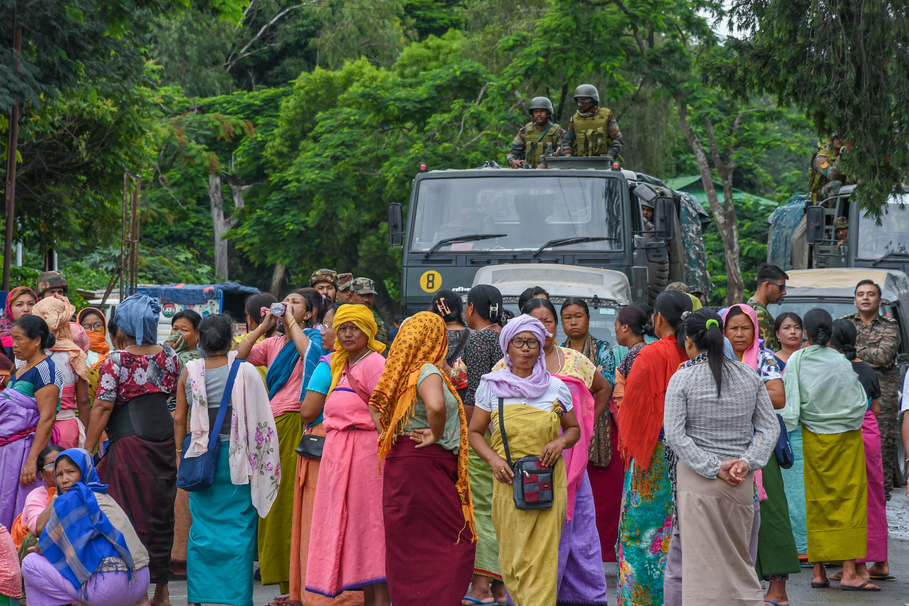 Protesters from the women's activist group Meira Paibi,