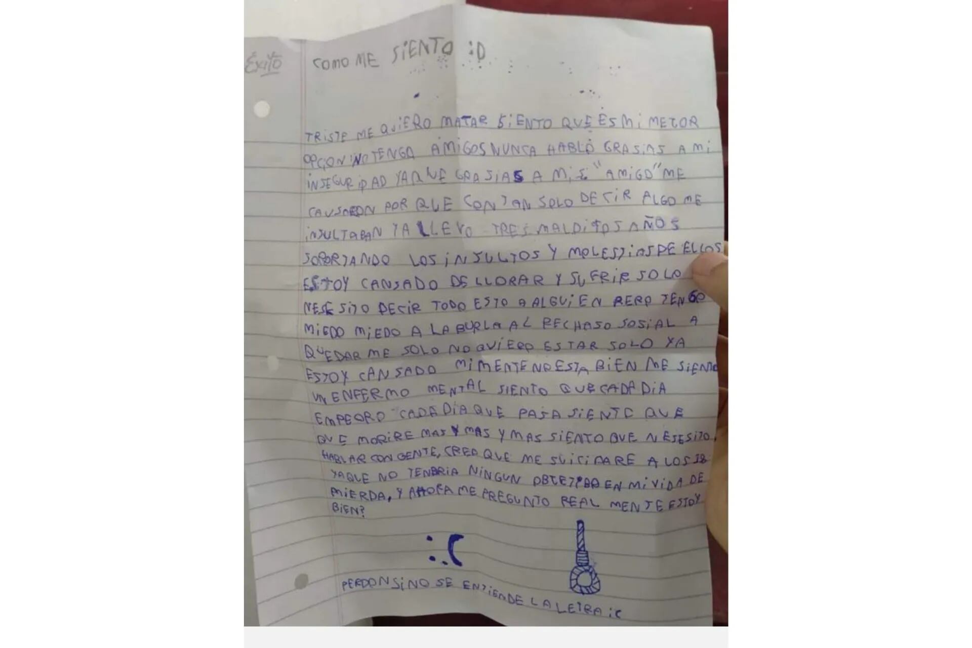 Carta de niño víctima de bullying