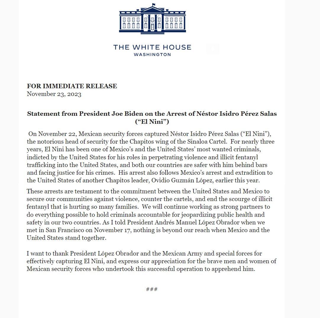 Comunicado de prensa emitido por la Casa Blanca