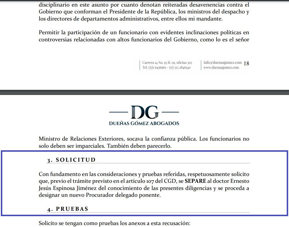 Recusación del canciller Álvaro Leyva Durán.