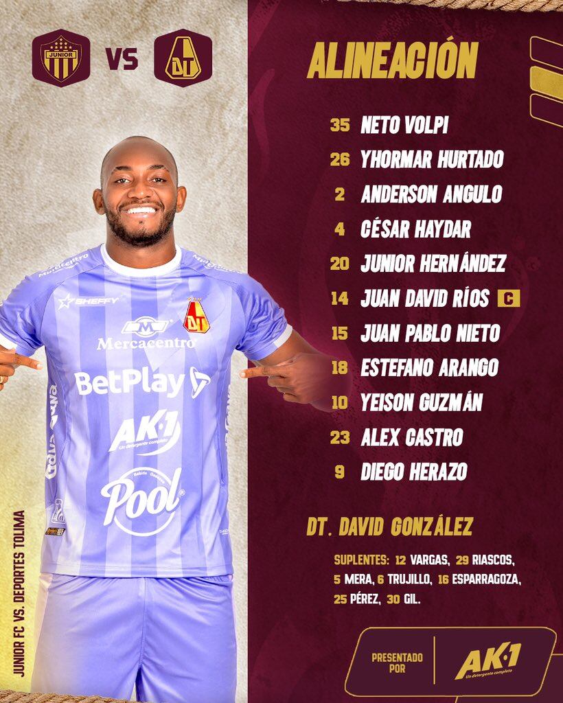 Alineación de Deportes Tolima vs. Junior de Barranquilla
