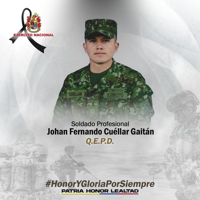 Soldado asesinado por las disidencias de las Farc en el Cauca