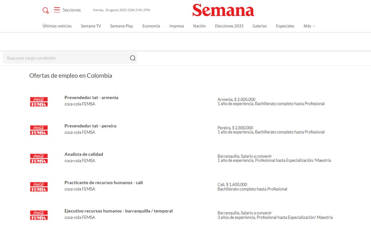 Ofertas de empleo de Coca Cola en Semana.com
