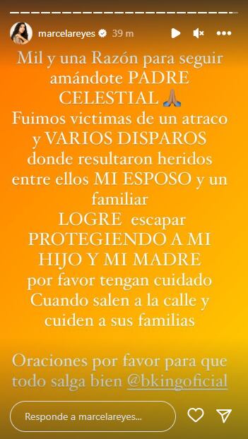 Esta fue la historia donde Marcela anunció la noticia. Foto: Instagram @marcelareyes.