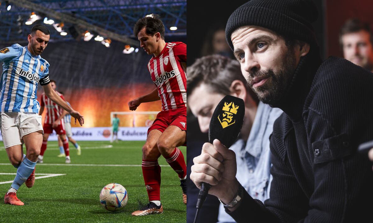 Kings League y Gerard Piqué. Foto: Twitter Kings League InfoJobs (@KingsLeague)//Getty Images/Cesc Maymo