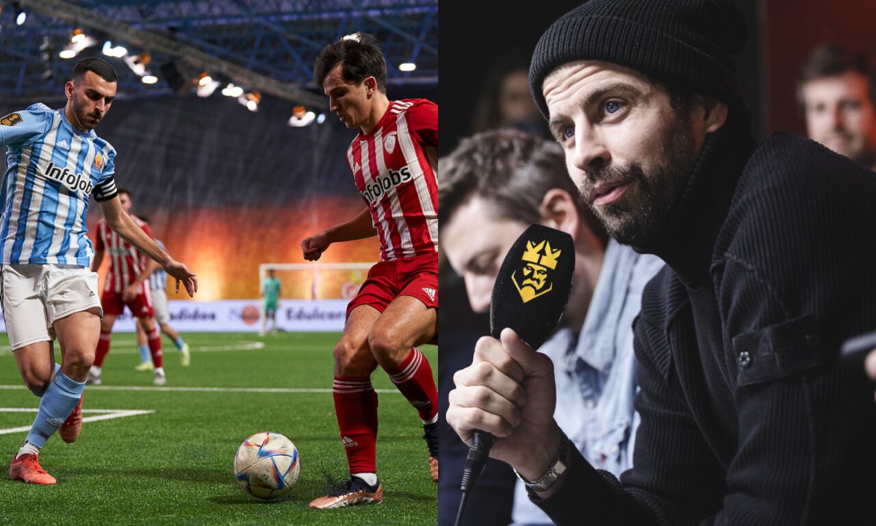 Kings League y Gerard Piqué. Foto: Twitter Kings League InfoJobs (@KingsLeague)//Getty Images/Cesc Maymo