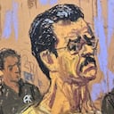 En este dibujo de la sala del tribunal, el expresidente venezolano Nicolás Maduro asiste a una audiencia preliminar en un caso de narcotráfico.
