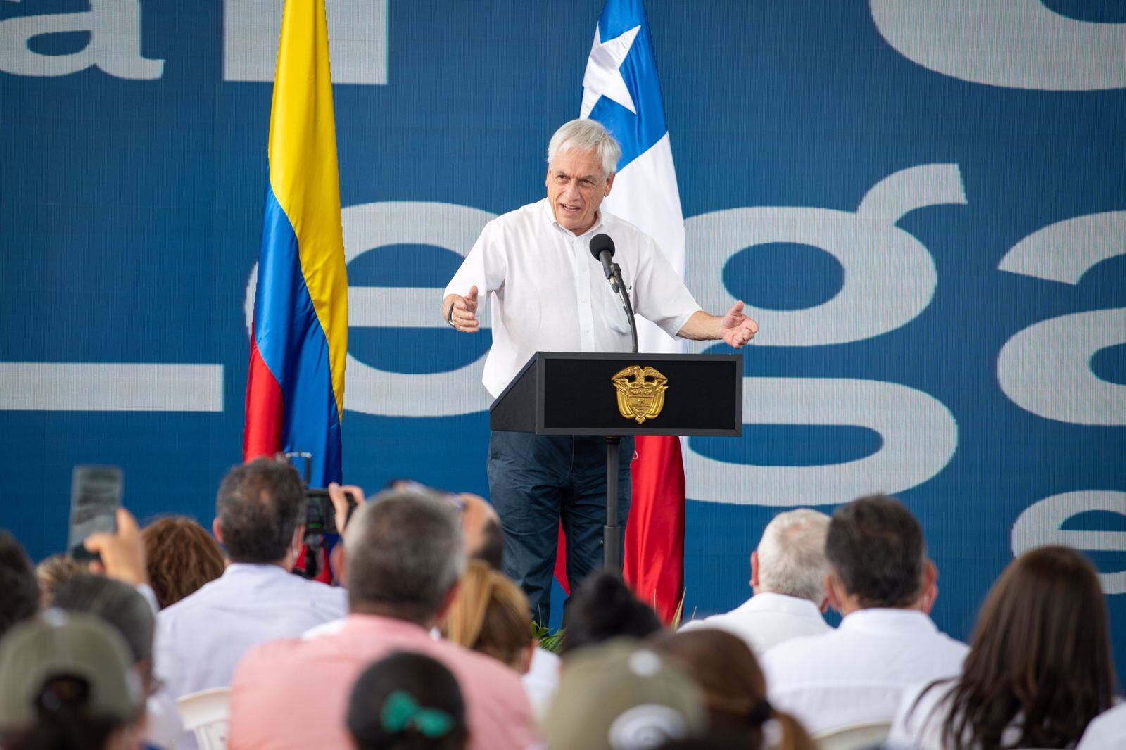 Presidente de Chile, Sebastián Piñera, en visita al municipio de Turbaco (Bolívar). 24 de septiembre de 2021.