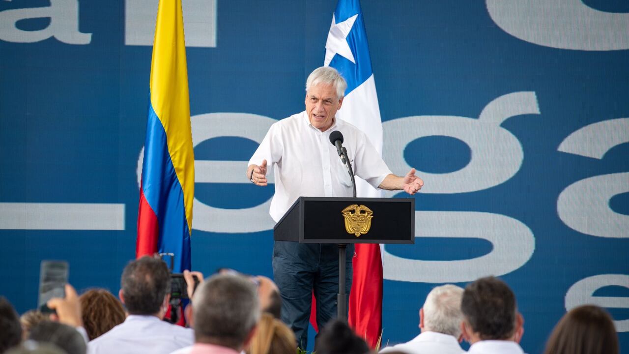 Presidente de Chile, Sebastián Piñera, en visita al municipio de Turbaco (Bolívar). 24 de septiembre de 2021.
