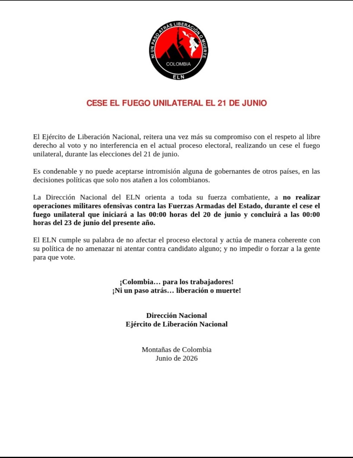Comunicado ELN,