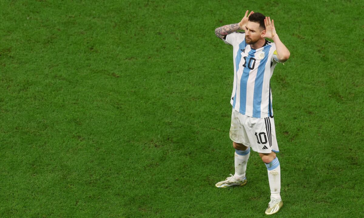 Soccer Football - FIFA World Cup Qatar 2022 - Quarter Final - Netherlands v Argentina - Lusail Stadium, Lusail, Qatar - December 9, 2022 Argentina's Lionel Messi celebrates scoring their second goal REUTERS/Paul Childs