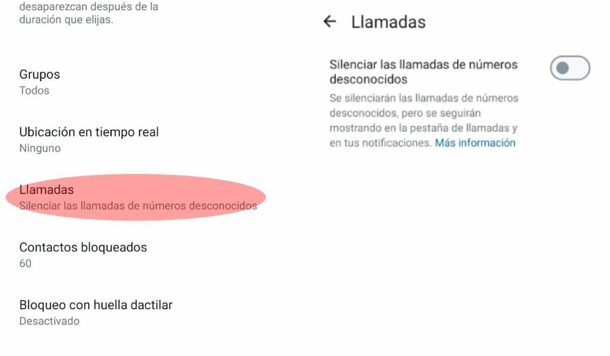 WhatsApp permite bloquear llamadas de números desconocidos.