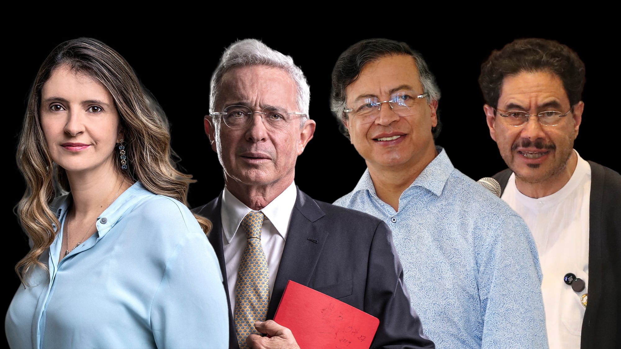 Paloma Valencia, Álvaro Uribe, Gustavo Petro e Iván Cepeda.