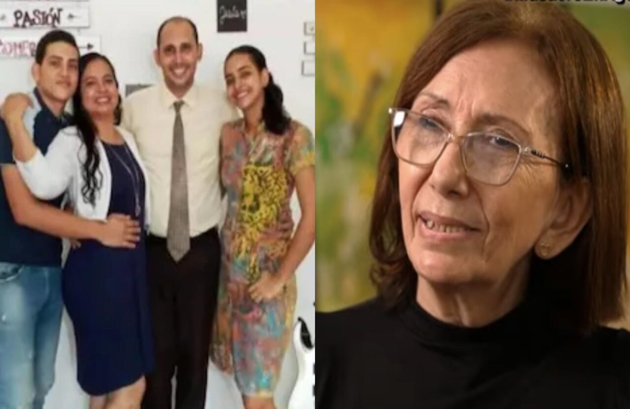 El pastor Lora y su familia. Al costado derecho, Ángela Barrera, mamá del religioso.