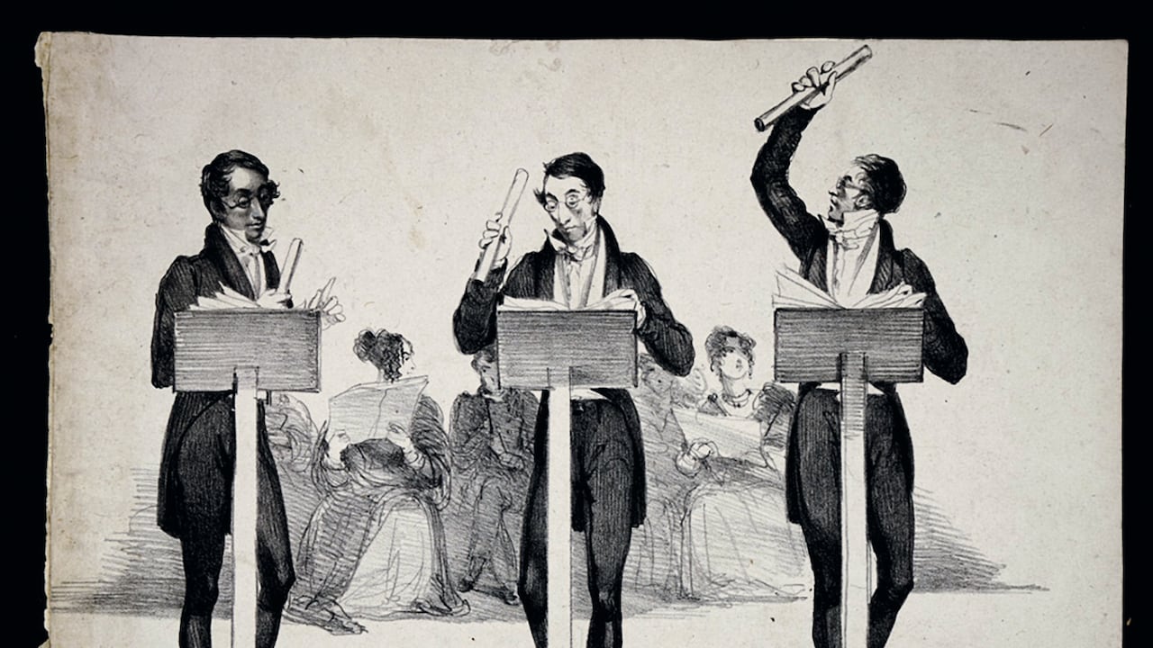 Imagen de Carl Maria von Weber dirigiendo 'Der Freischütz' en el Covent Garden Theatre. Fue el primer gran director de orquesta en el sentido moderno de la palabra.