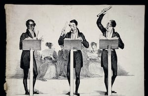 Imagen de Carl Maria von Weber dirigiendo 'Der Freischütz' en el Covent Garden Theatre.