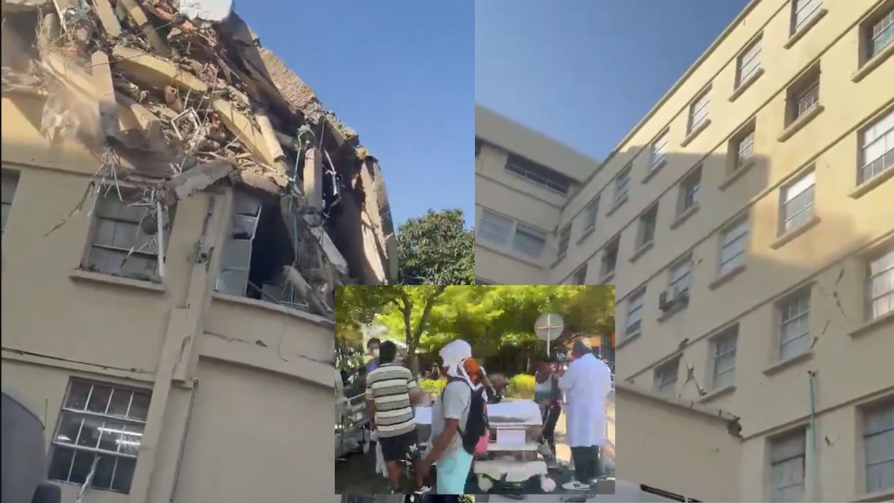 La infraestructura del Hospital Universitario del Valle presenta daños visibles tras el sismo registrado este lunes. En medio de la emergencia, pacientes fueron evacuados mientras organismos de socorro atendían la situación.