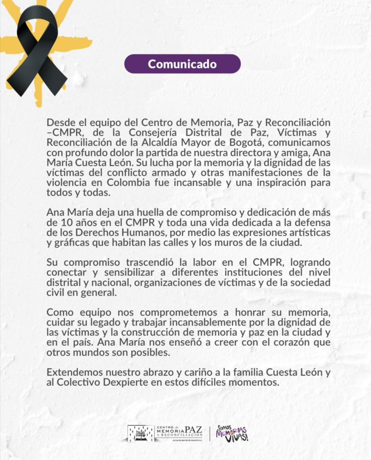 Fallecimiento de Ana María Cuesta León