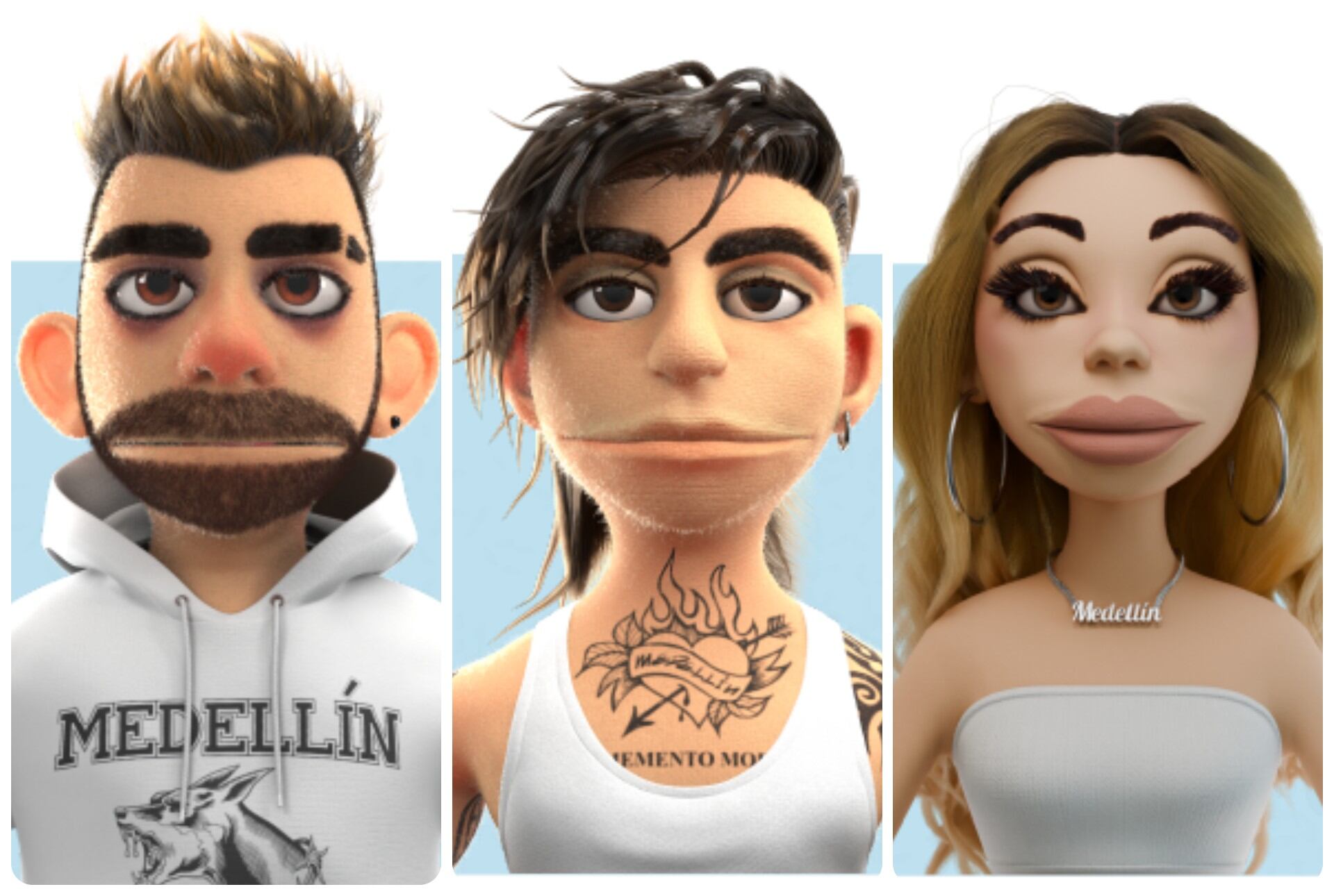 Juan Visaje, Jhon Aleta y María Imprudencia, personajes de la campaña 'Te queremos vivo' de la Alcaldía de Medellín.