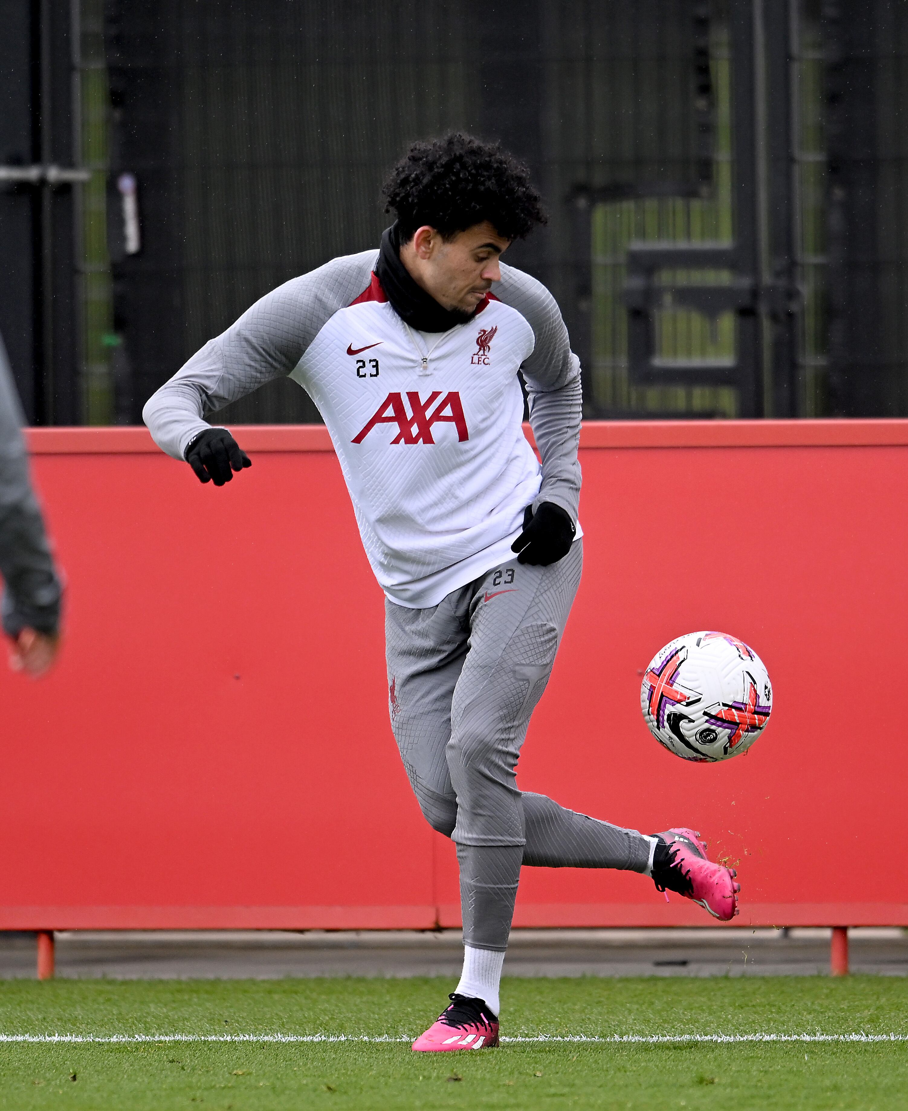 KIRKBY, ENGLAND - APRIL 12: (THE SUN OUT, THE SUN ON SUNDAY OUT) Luis Diaz of Liverpool during a training session at AXA Training Centre on April 12, 2023 in Kirkby, England. (Photo by Andrew Powell/Liverpool FC via Getty Images)