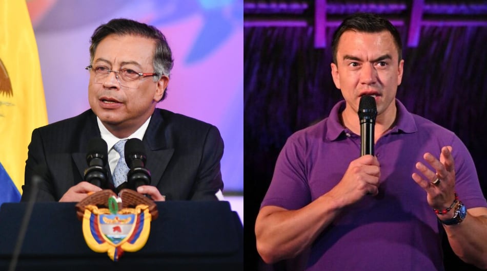 Daniel Noboa, presidente de Ecuador, y el presidente de Colombia, Gustavo Petro.
