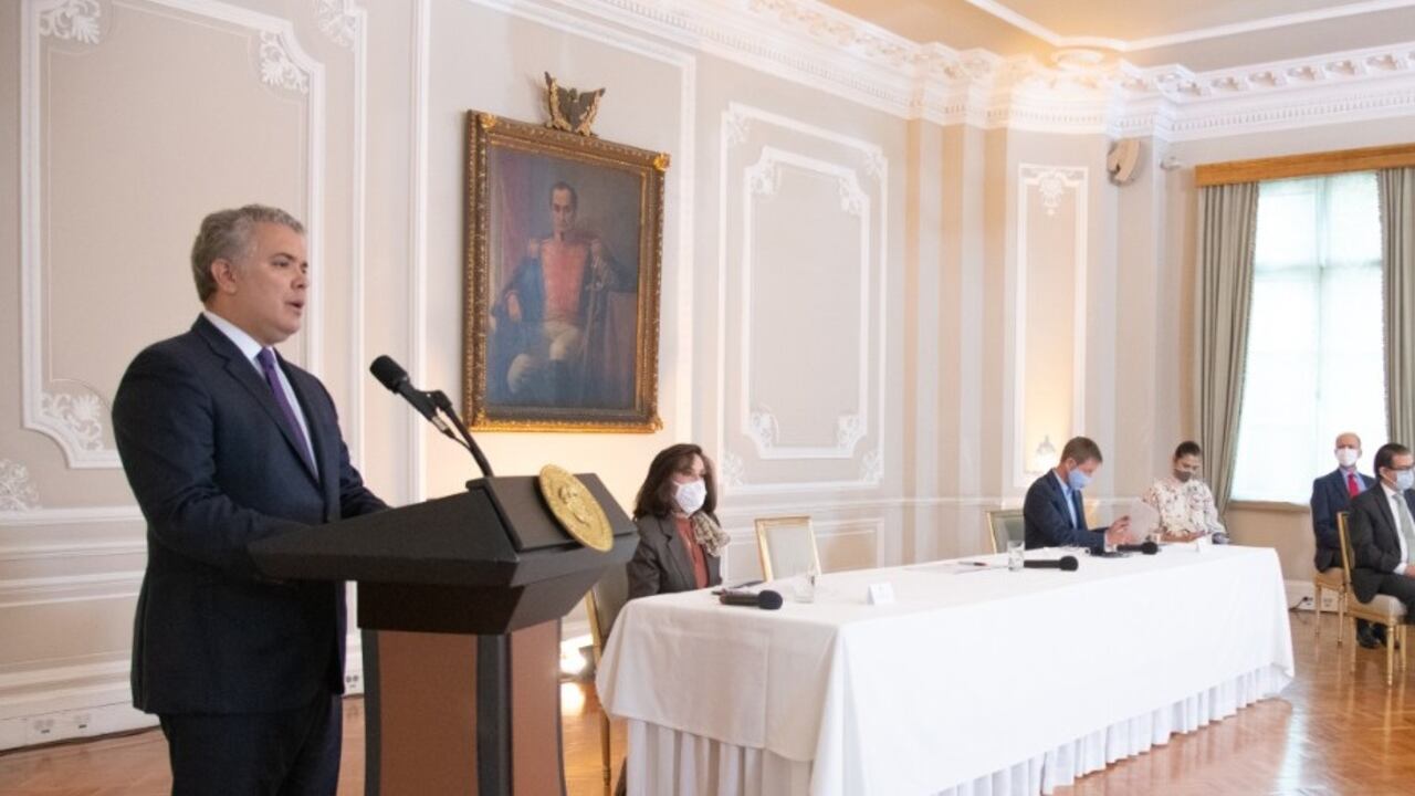 Iván Duque en el evento en el que expuso los logros de su política de Paz con Legalidad en la Casa de Nariño.