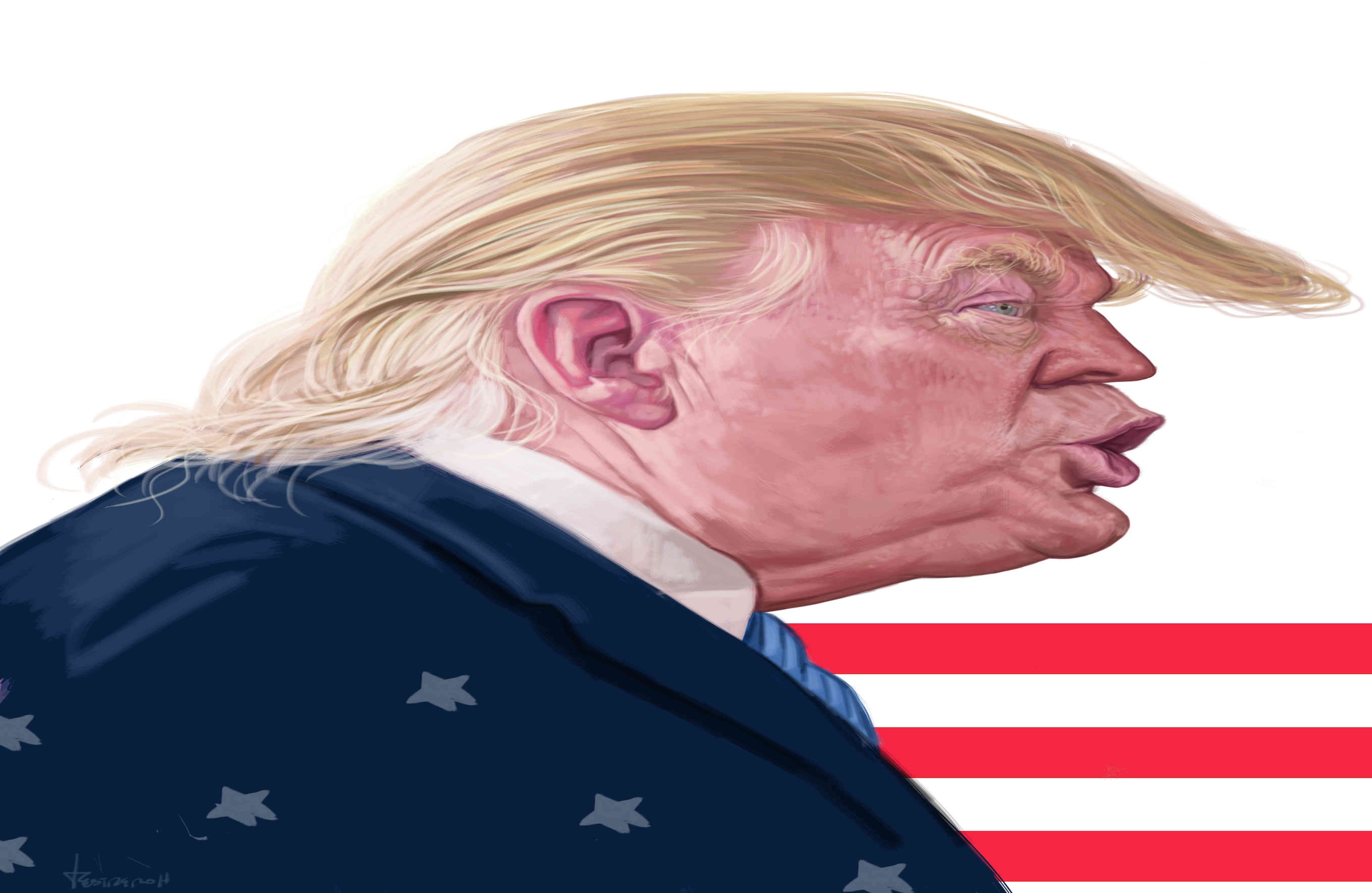 La política exterior de Trump ha sido confusa con grandes cambios en los primeros 100 días y ningún enfoque claro. Ilustración: Jorge Restrepo