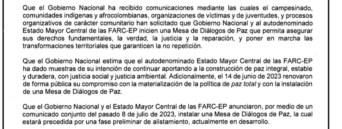 Resolución presidente Petro equipo negociador de paz con las disidencias de las Farc