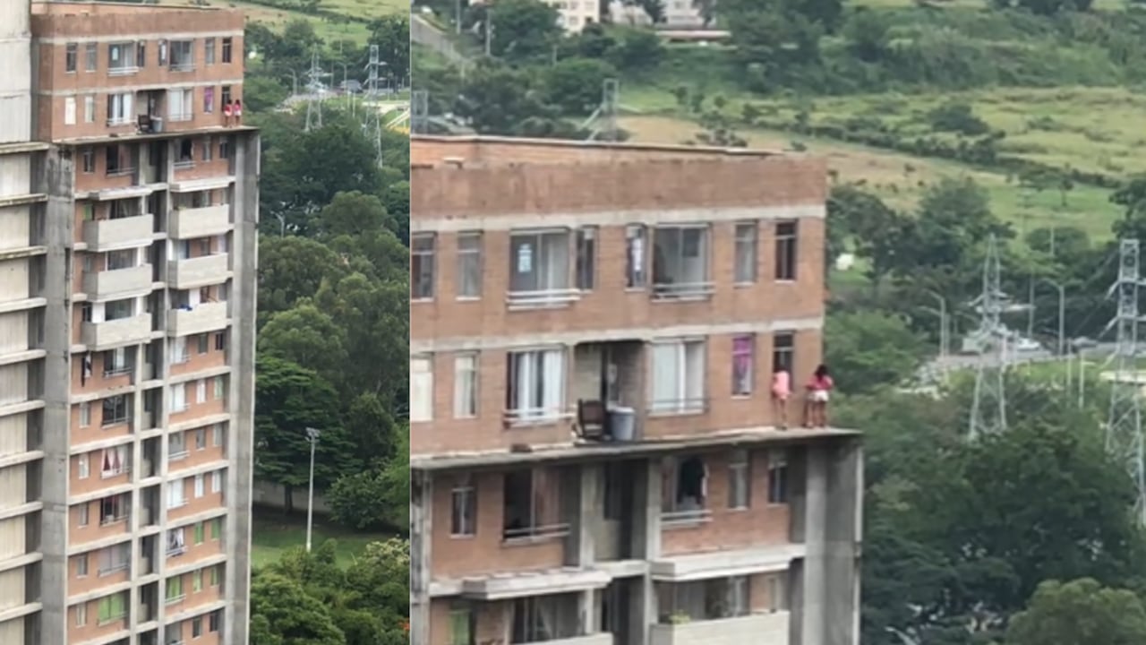 Maniobras peligrosas en el último piso de un edificio en Bello, Antioquia.