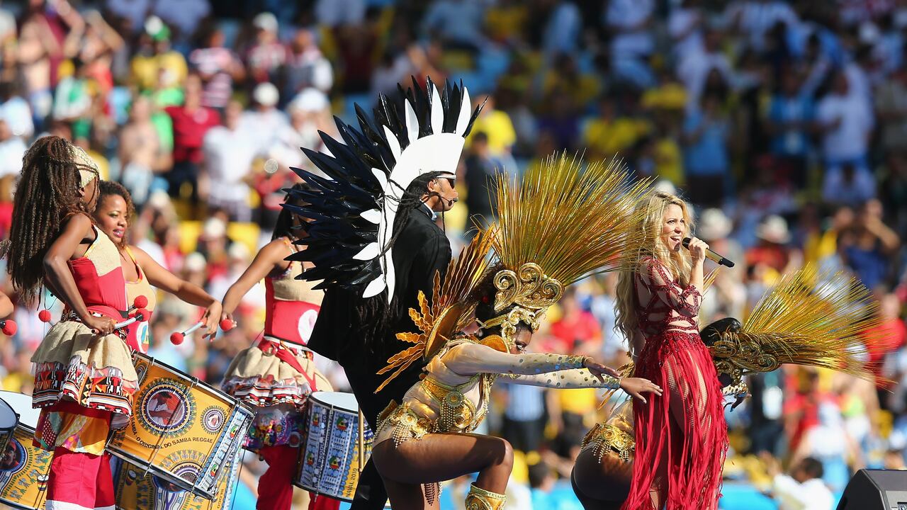 Shakira durante su presentación en la final del Mundial de Brasil 2014